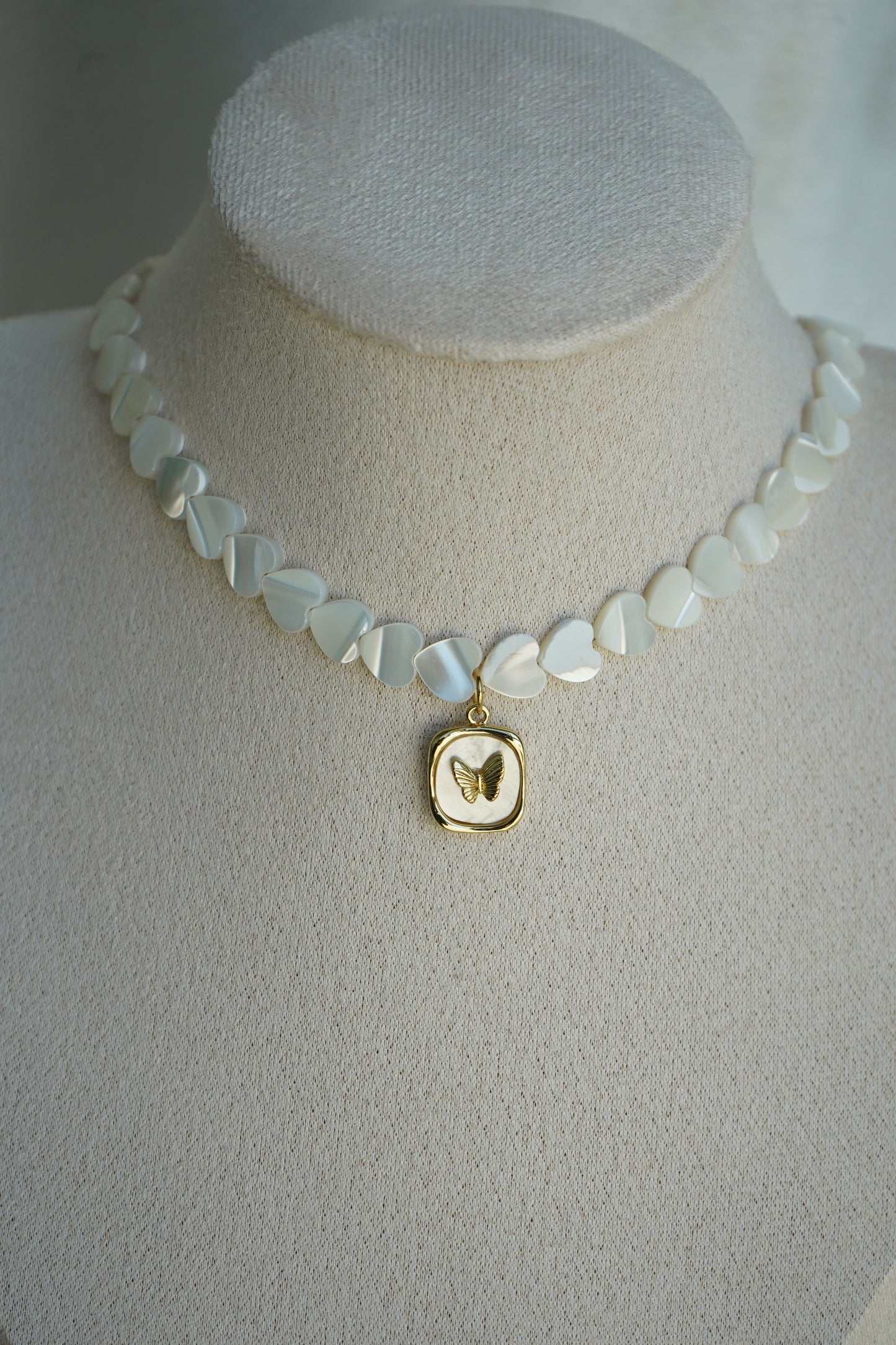 Mother of pearl necklace with butterfly charm Bridal gift