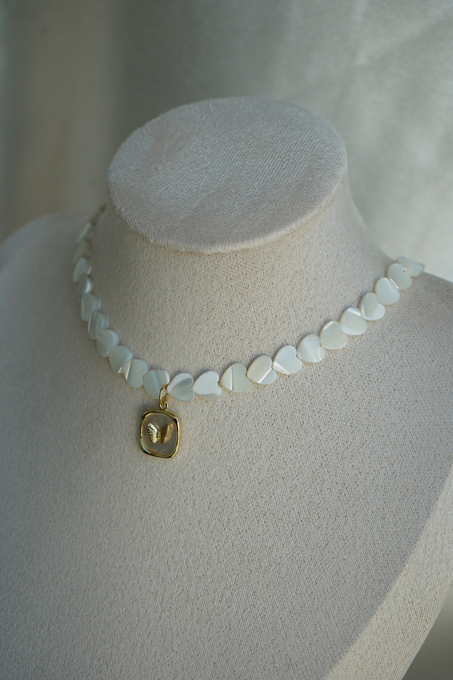 Mother of pearl necklace with butterfly charm Bridal gift