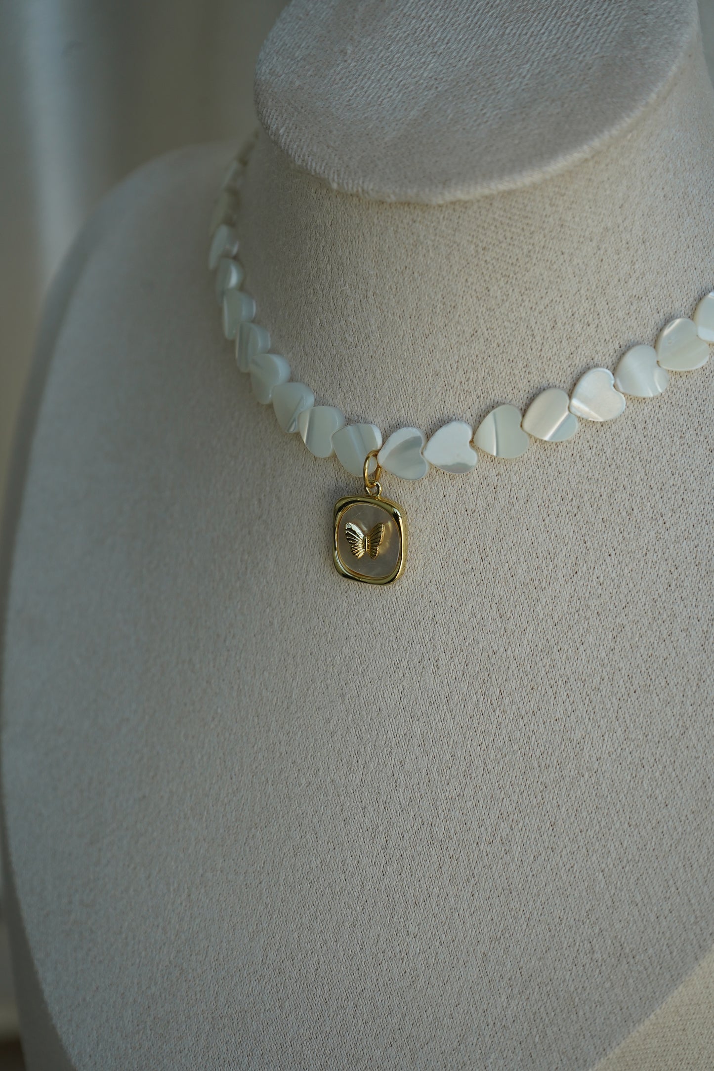 Mother of pearl necklace with butterfly charm Bridal gift