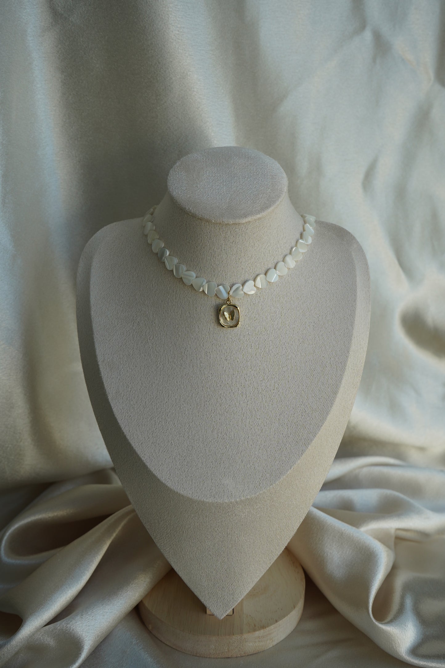 Mother of pearl necklace with butterfly charm Bridal gift