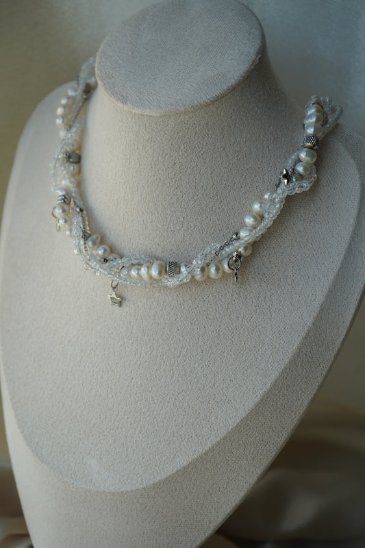 Bridal necklace with pearls and crystals Freshwater pearl necklace gift for her