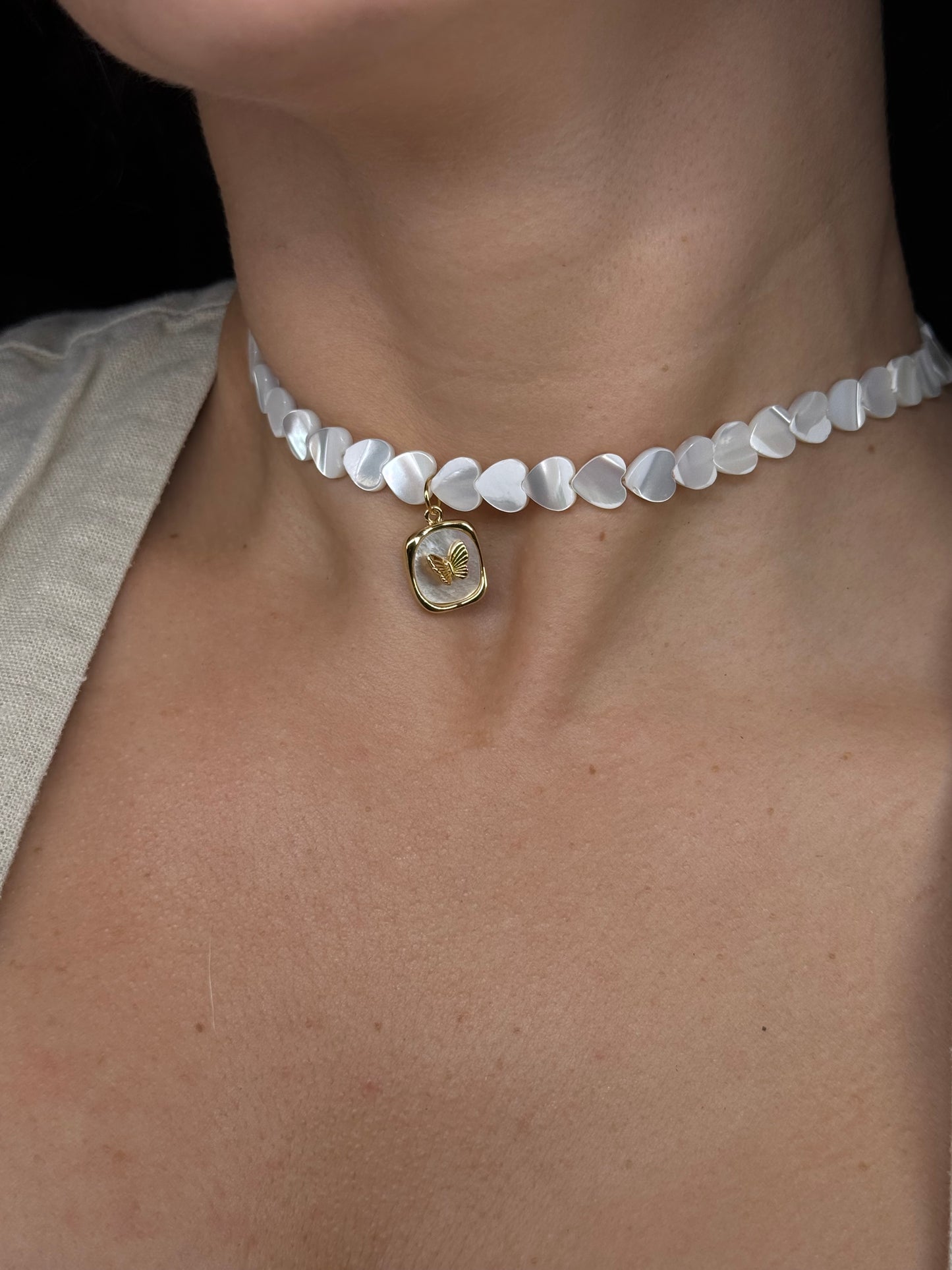 Mother of pearl necklace with butterfly charm Bridal gift