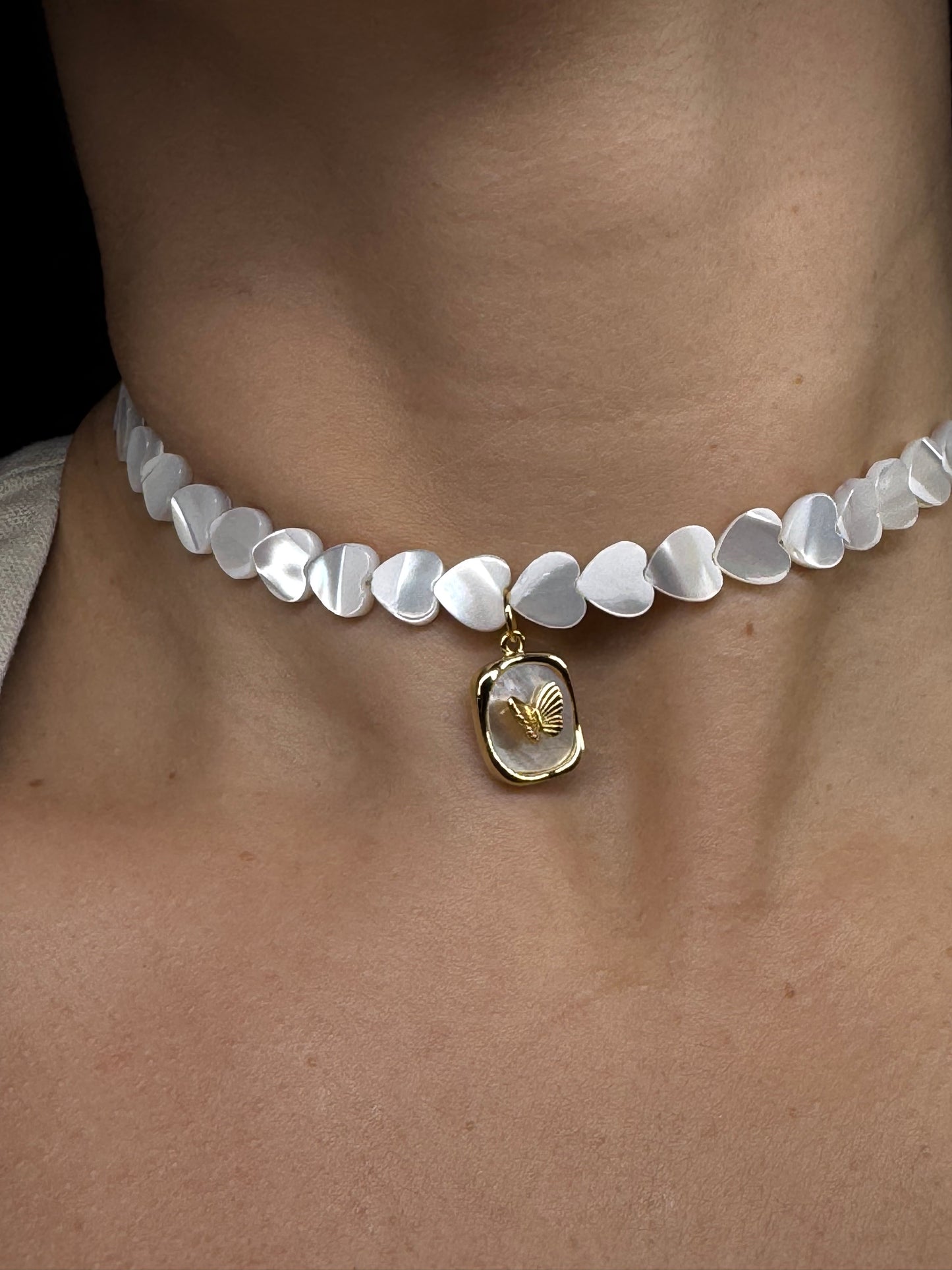 Mother of pearl necklace with butterfly charm Bridal gift