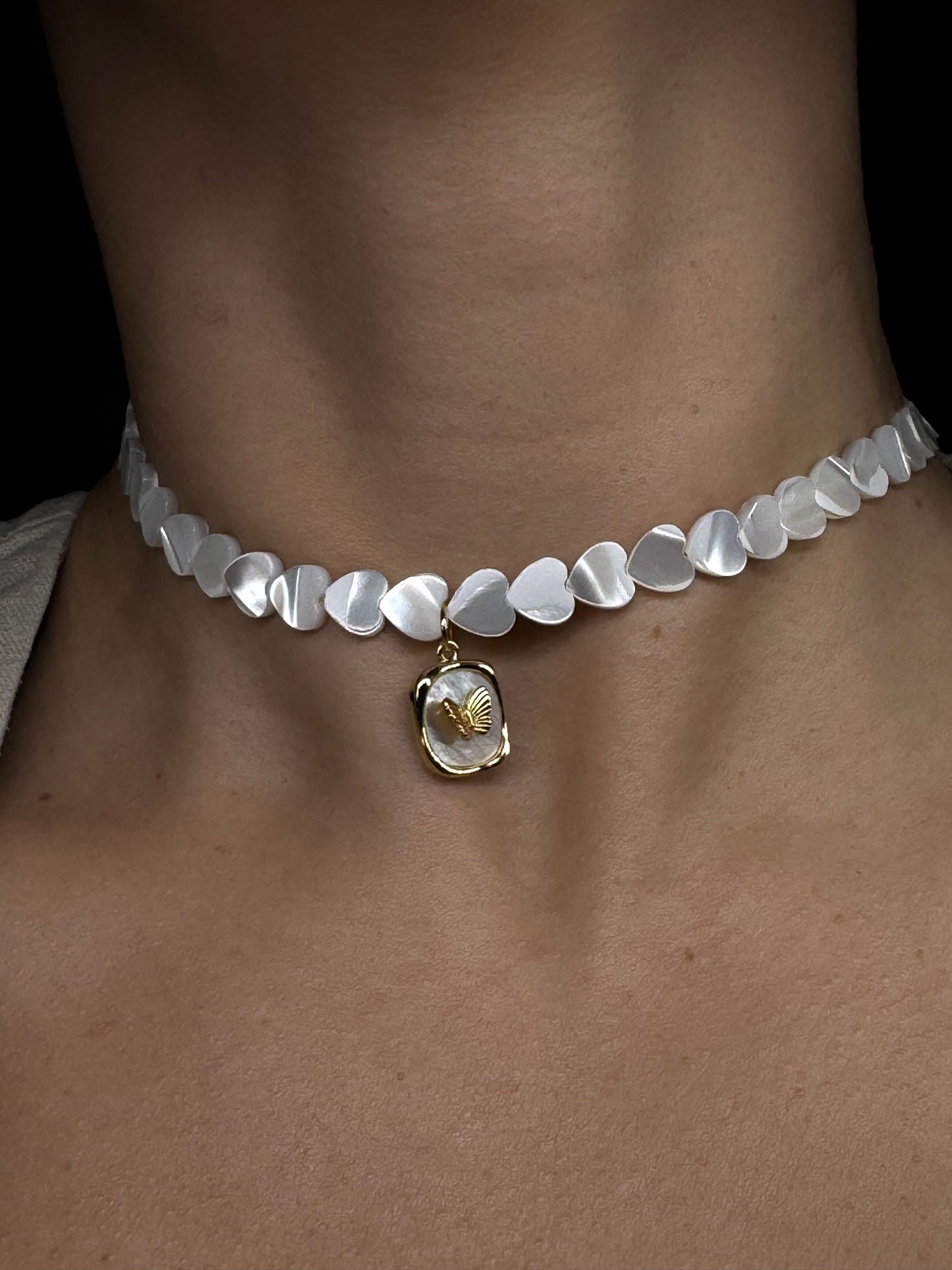 Mother of pearl necklace with butterfly charm Bridal gift