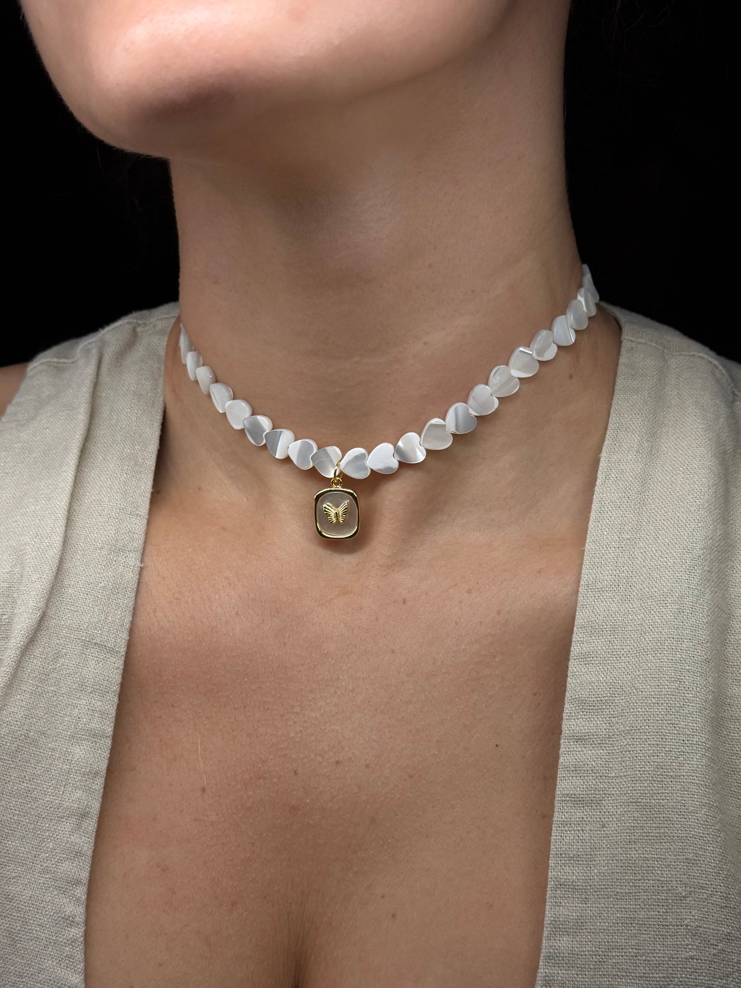 Mother of pearl necklace with butterfly charm Bridal gift